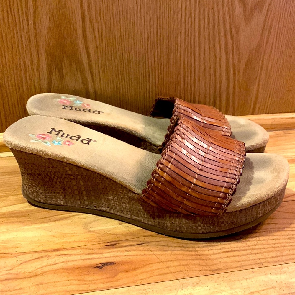 Vintage Mudd RARE Y2K size 8 Lenore VEGAN slide platform wedge sandals brown tan